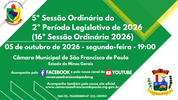 16ª Sessão Ordinária de 2026 (5ª Sessão Ordinária do 2º Período Legislativo de 2026).